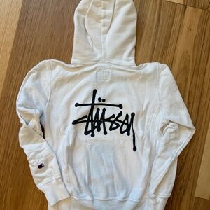 Stüssy x Champion Reverse Weave Hoodie – White – Women’s Small – Japan Exclusive